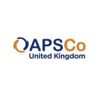 Blue and orange icon with 'APSCo United Kingdom' writing